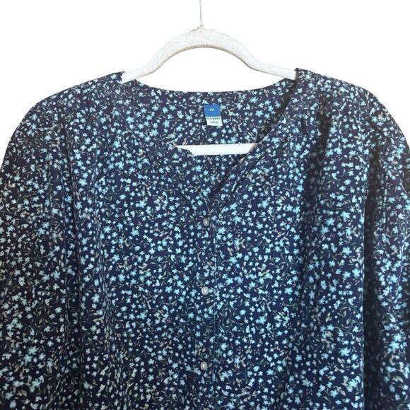 Old Navy Top Womens 2X Multicolor Floral Print Corduroy Popover Blouse - Picture 2 of 8
